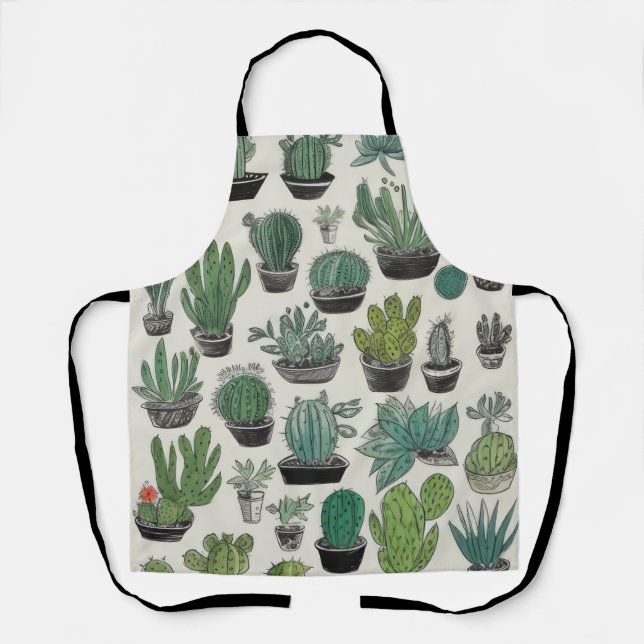 Green Cacti Pattern Apron (Front)