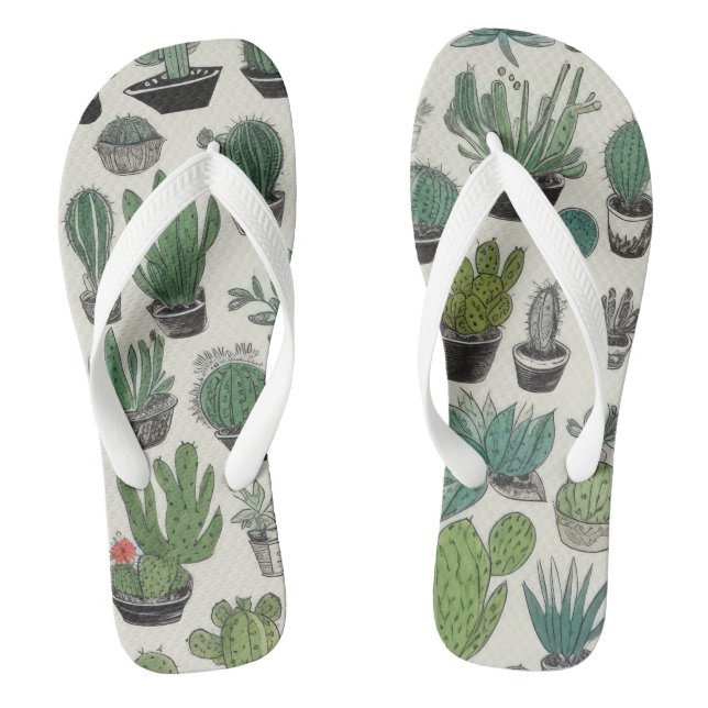 Green Cacti Pattern Thongs (Footbed)