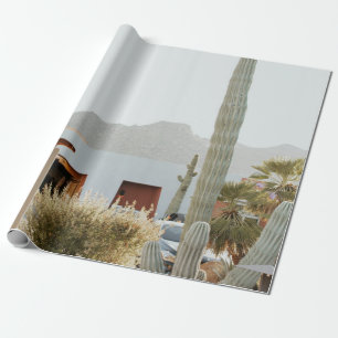 Green cactus beside houses in the morning wrapping paper