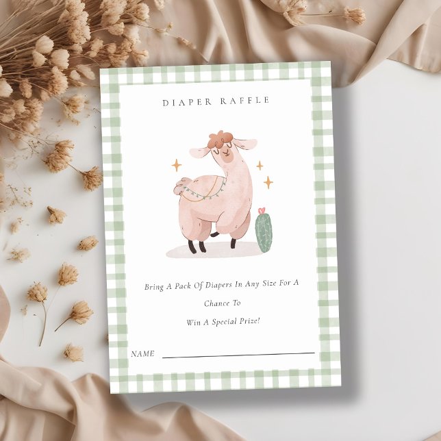 Green Cactus Boho Llama Diaper Raffle Baby Shower Enclosure Card (Creator Uploaded)
