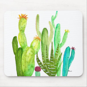Green cactus cacti succulent desert watercolor mouse pad