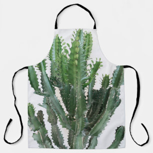 Green Cactus: Minimalist White Background Apron