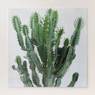 Green Cactus: Minimalist White Background Jigsaw Puzzle