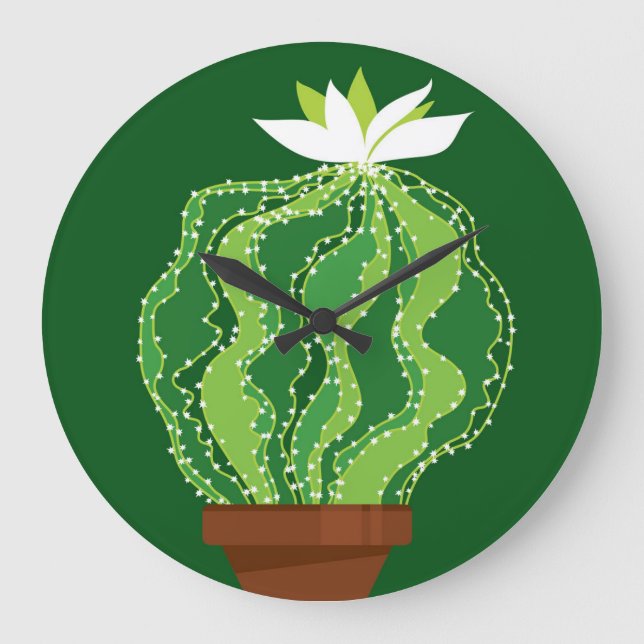 Green cactus: natural abstract motif. large clock (Front)