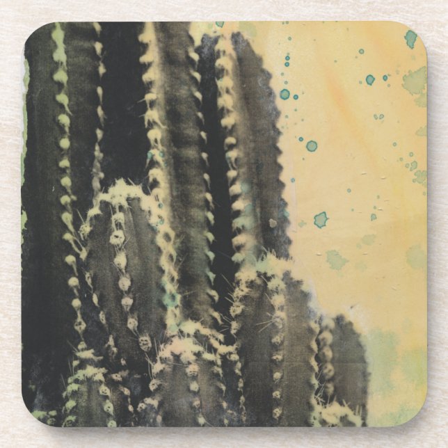 Green Cactus on Yellow Background Coaster (Front)