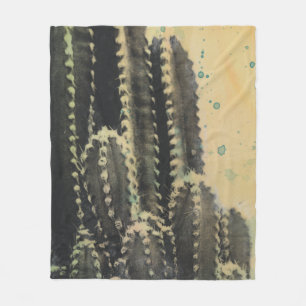 Green Cactus on Yellow Background Fleece Blanket