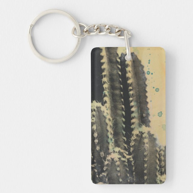 Green Cactus on Yellow Background Key Ring (Front)