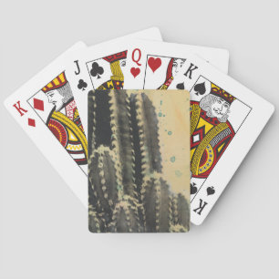 Green Cactus on Yellow Background Playing Cards