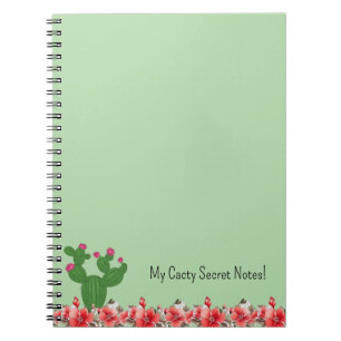Green Cactus Orange Flowers Spiral Notebook