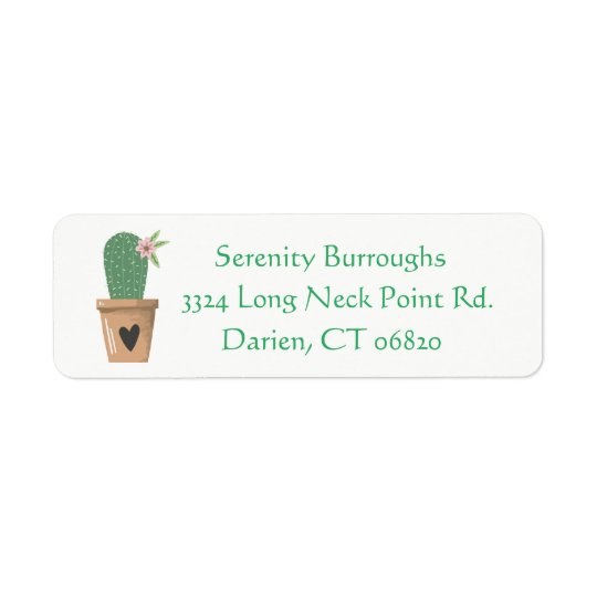 Green Cactus Pink Flower Brown Love Heart Return Address Label