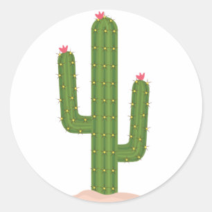Green Cactus Pink Flower Stickers