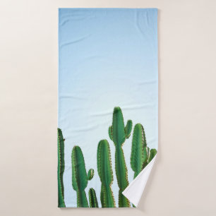 Green cactus plant in white background bath towel