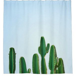 Green cactus plant in white background shower curtain