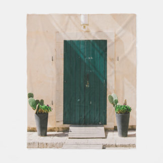 GREEN CACTUS PLANT NEAR GREEN DOOR FLEECE BLANKET