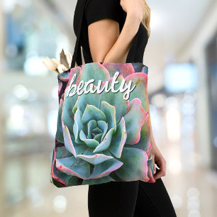 Green Cactus Succulent Photography Beauty Script Tote Bag
