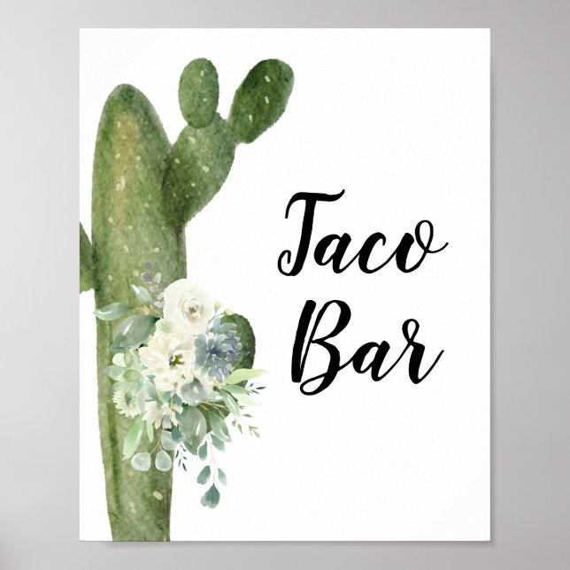 Green Cactus Taco Bar Bridal Shower Floral Sign (Front)