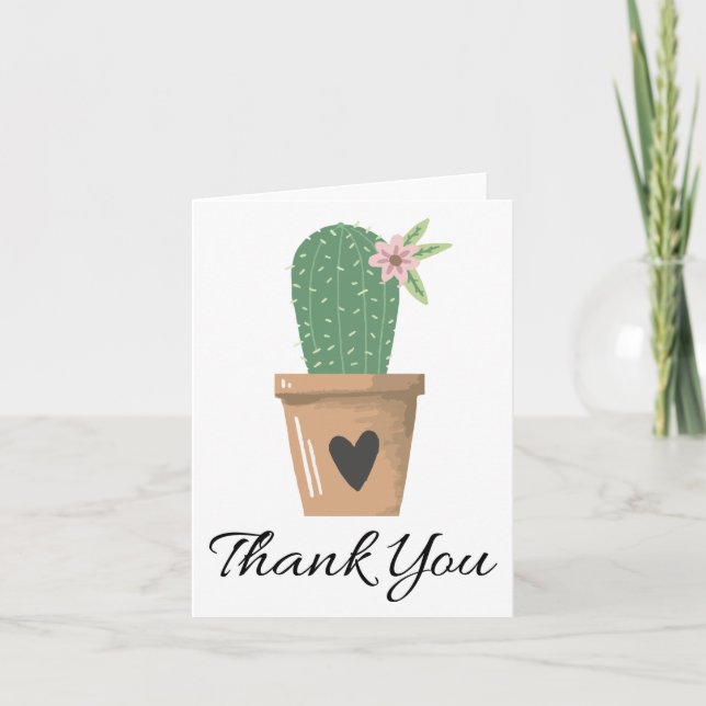 Green Cactus Thank You Pink Flower Southwestern Card (Front)