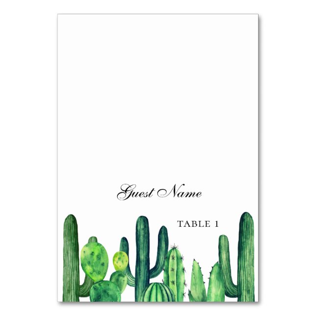 Green cactus wedding place card. Cacti seating Table Number (Front)