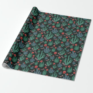 Green cactus wrapping paper on dark background