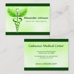 Green Caduceus Alternative Medicine Light Large Business Card