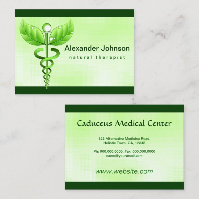 Green Caduceus Alternative Medicine Light Large Business Card (Front/Back)