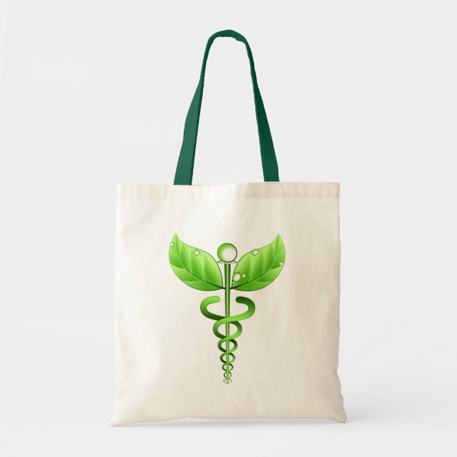 Green Caduceus Alternative Medicine Medical Icon Tote Bag (Front)