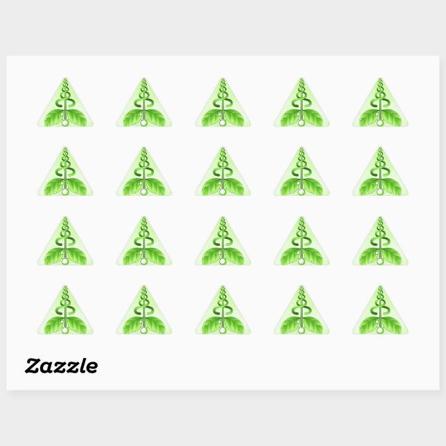 Green Caduceus Alternative Medicine Triangular Triangle Sticker (Sheet)