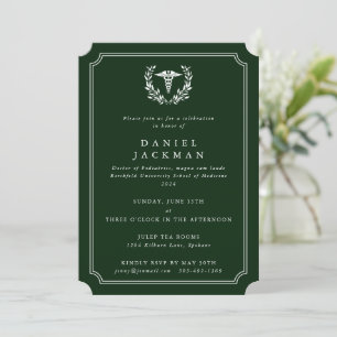 Green Caduceus+Laurel Medical School Graduation Invitation