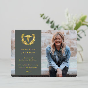 Green Caduceus Medical Graduation Announcement