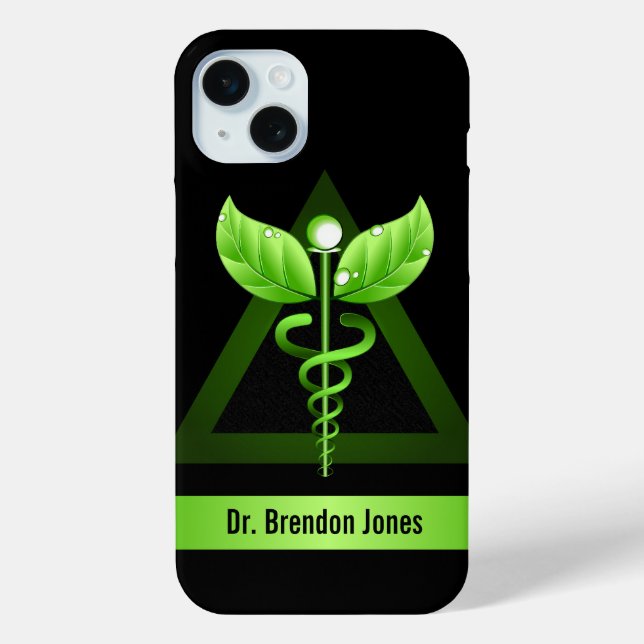 Green Caduceus Natural Therapy Holistic Health Case-Mate iPhone Case (Back)
