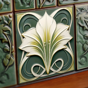 Green Calla Lily Backsplash Repro Art Nouveau Ceramic Tile