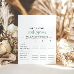 Green Calligraphy Baby Shower Scattegories Game 