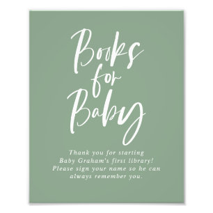Green Calligraphy Books for Baby Shower Sign