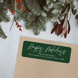 Green Calligraphy Happy Holidays Return Address Label