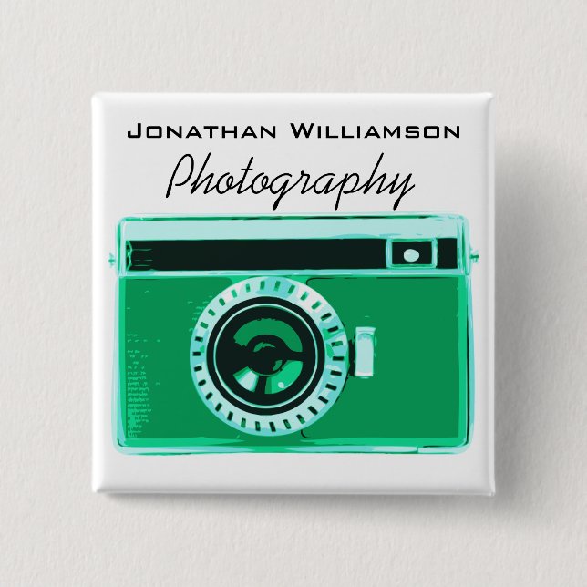 Green Camera Photography Business 15 Cm Square Badge (Front)