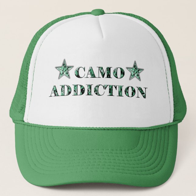 Green Camo Addiction Trucker Hat (Front)