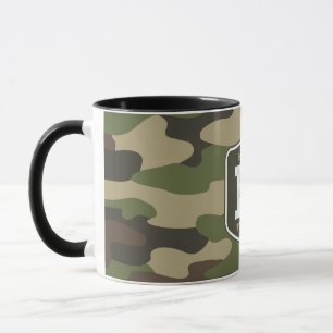 Green Camo Army Monogram Coffee Gift Mug