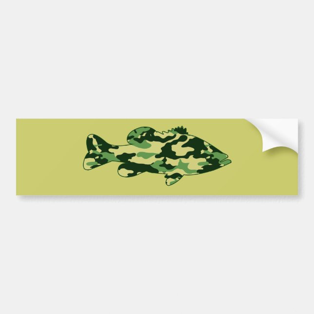Green Camo Bass Fishing Bumper Sticker (Front)