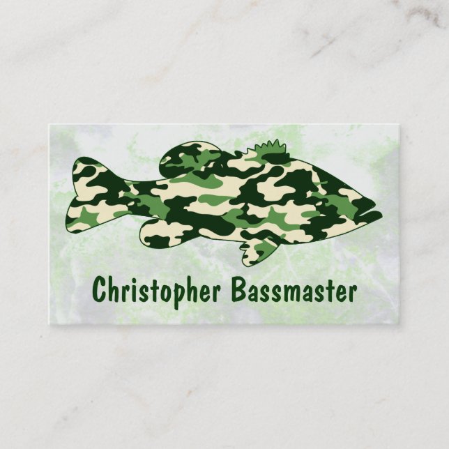 Green Camo Bass Fishing template Business Card (Front)