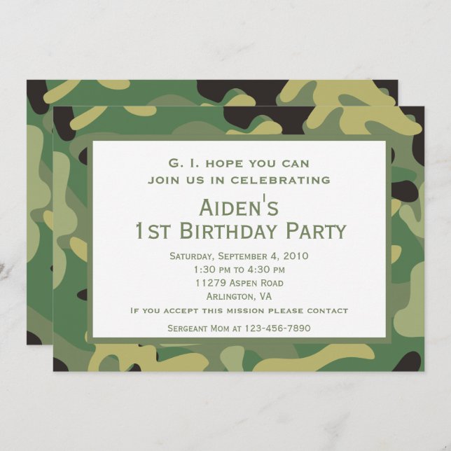 Green Camo | Birthday Party Invitation (Front/Back)