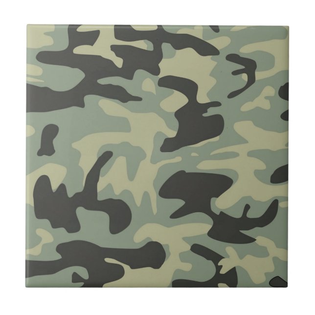 Green Camo Camouflage Pattern Ceramic Tile (Front)