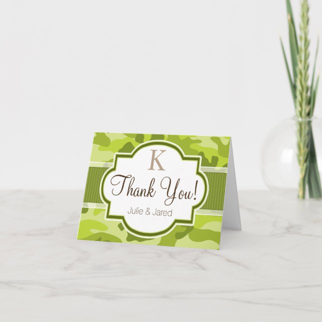 Green Camo, Camouflage Wedding Thank You Card (Front)
