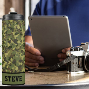 Green Camo Cool Rugged Name Personalised Coffee Thermal Tumbler