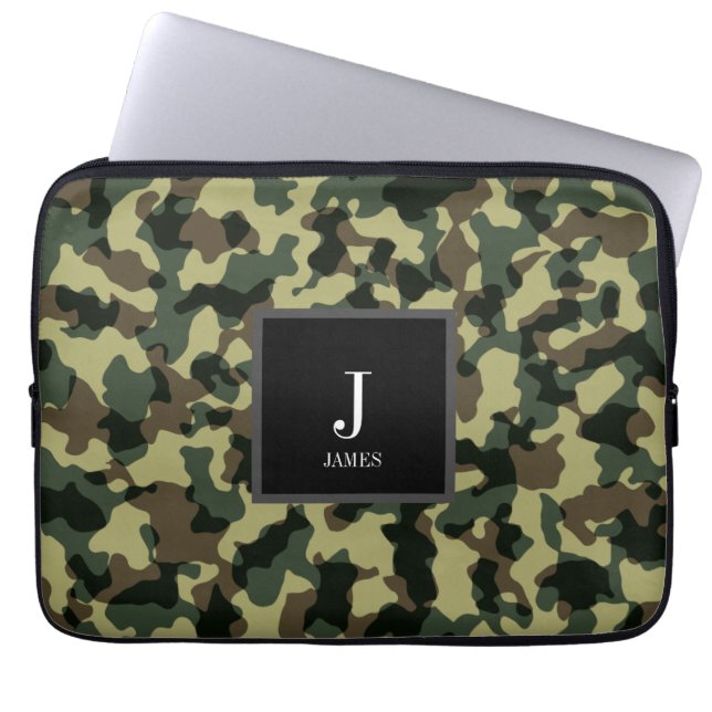 Green Camo Custom Name Device Laptop Sleeve (Front)