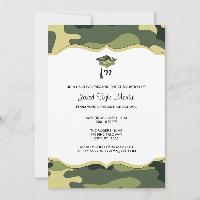 Green Camo Graduation Ceremony or Party Invites (Front)