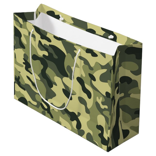 Green Camo Large Gift Bag (Front Angled)