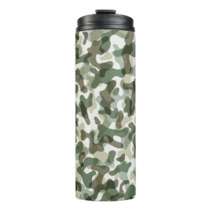 Green Camo pattern in earth tones with brown Thermal Tumbler