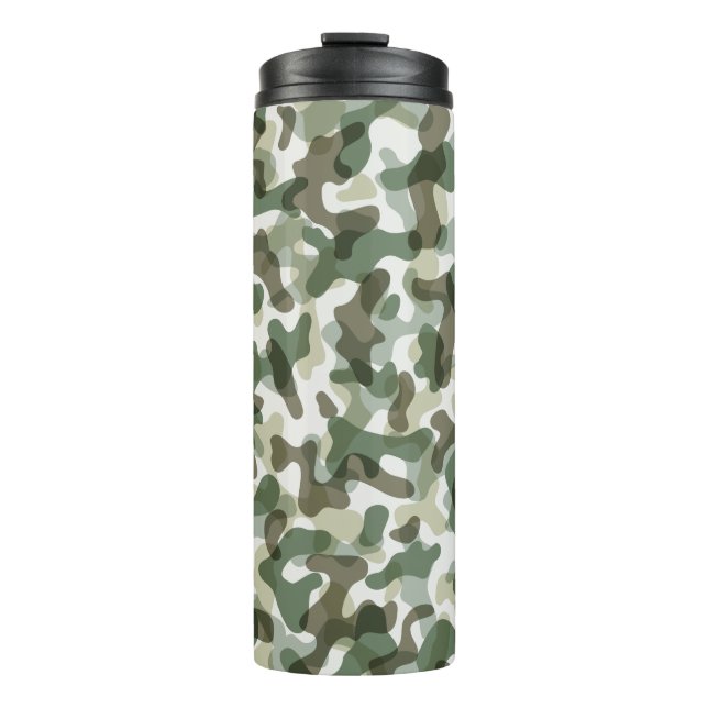 Green Camo pattern in earth tones with brown Thermal Tumbler (Front)