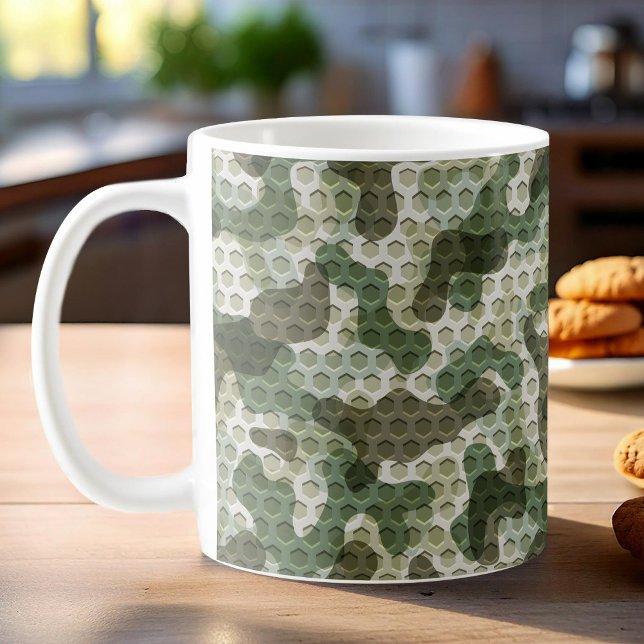 Green Camo pattern in earth tones with grid Coffee Mug (Creator Uploaded)