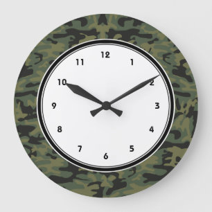Green camo pattern large clock